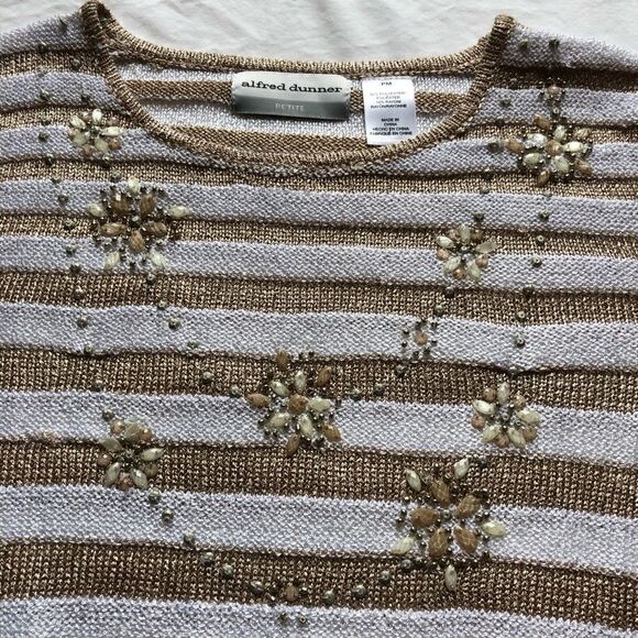 Alfred Dunner Petite blouse short sleeve gold/white PM New with tag - Picture 6 of 7